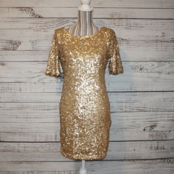 Ark & Co. Gold Co Short Cocktail Sequin Dress Size Medium - Picture 3 of 9